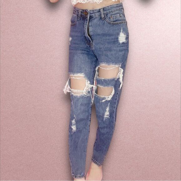Skinny Fries Denim Ripped Distressed Cotton Mom Jeans Size 1 - Picture 2 of 4